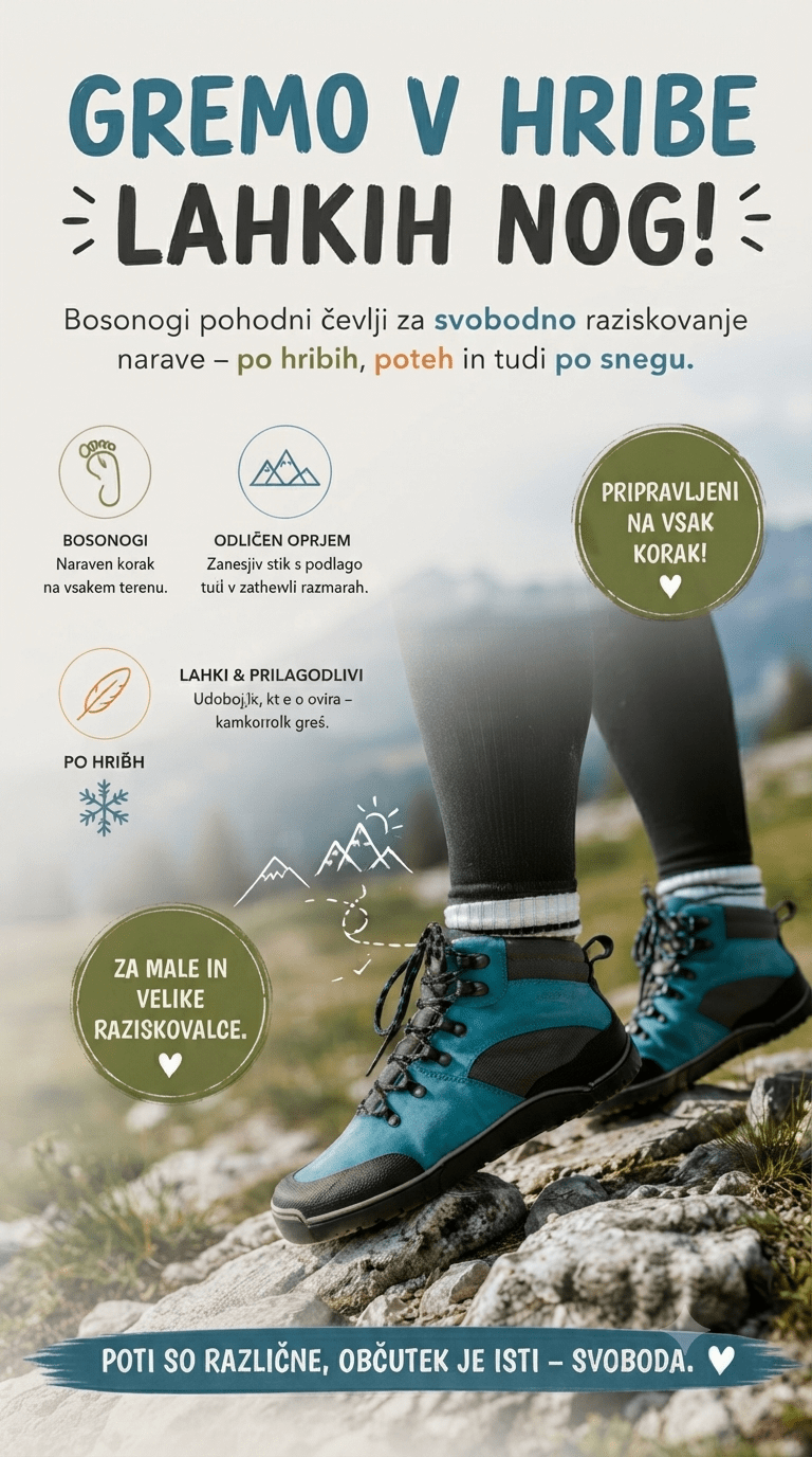 pohodni čevlji bosonoga obutev banner